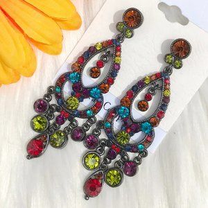 Boho Earrings Rhinestone Bling Tassel Dangles NWT